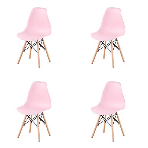 4 sedie, piedi in legno massello naturale e filo metallico, utilizzate in ufficio, cucina, sala da pranzo, camera da letto (Rosa)