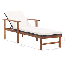 Tidyard Sdraio con Cuscino Polyrattan e Legno Massello di Acacia Nera, Sedie da Giardino, Sedie da Giardino in Legno 200 x 55 x 56 cm