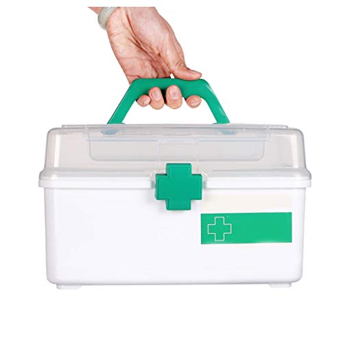 Scatola per Medicinali Medicina Box, Household Storage Box, Vuoto Kit di primo soccorso, piccolo contenitore, portatile, trasparente con coperchio, portatile (verde) Contenitore per Medicinali