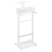 [en.casa] Indossatore da Camera 43,5 x 34,5 x 110 cm - MDF e Legno di Pino, Bianco, con portapantaloni, gruccia e scompartimenti contenitori