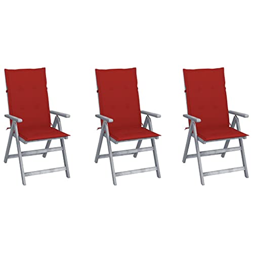 vidaXL Sedie da Giardino Reclinabili 3 pz con Cuscini Massello Acacia