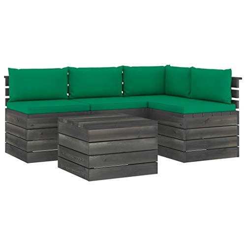 FAMIROSA Set Divani da Giardino su Pallet 5 pz con Cuscini Massello Pino-1832