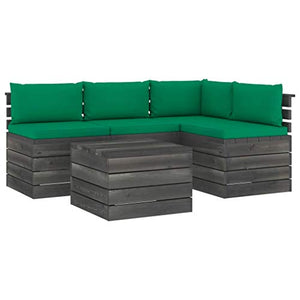 FAMIROSA Set Divani da Giardino su Pallet 5 pz con Cuscini Massello Pino-1832
