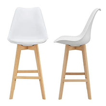 [en.casa] Set di 2 Sgabelli da Bar 2 Sedie Alta con Gambe di Legno Massello di Faggio con Poggiapiedi Seduta Imbottita Cucina/Bar/Ristorante - Bianco
