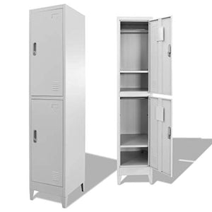 Armadietto guardaroba in metallo con barra appendiabiti, ripiani e specchio, armadio da ufficio con 2 ante 180 x 38 x 45 cm