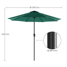SONGMICS Ombrellone da Giardino Ø 2,7 m, Parasole Ottangolare, Protezione UPF50+, Meccanismo di Inclinazione e Manovella, Giardino Balcone Cortile Piscina, Base Non Inclusa, Verde Scuro GPU027C01