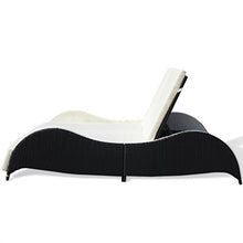 lahomie- Lettino PE Rattan per Esterno Giardino Bianco, Resistente alle Intemperie Lettino Prendisole in Rattan con Schienale Regolabile per 2 Persone