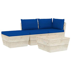 SKM Set Divani da Giardino su Pallet 4 pz con Cuscini Legno Abete (59.6kg) Blu-3442