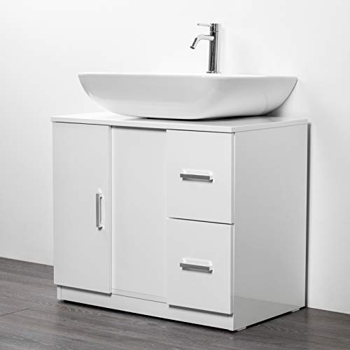 IdeaStella ODESSA Sottocolonna 1 Anta + 2 Cassetti. Mobile Bagno sotto lavabo Copri Colonna lavandino Universale (Bianco Effetto Lucido)
