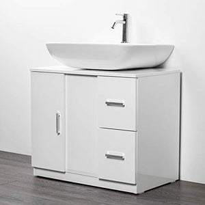 IdeaStella ODESSA Sottocolonna 1 Anta + 2 Cassetti. Mobile Bagno sotto lavabo Copri Colonna lavandino Universale (Bianco Effetto Lucido)