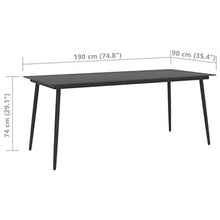 FAMIROSA Tavolo da Giardino Nero 190x90x74 cm in Acciaio e Vetro-3116