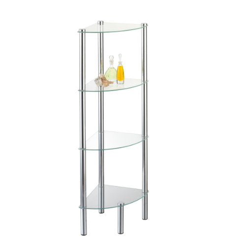 axentia Solanio - Mensola angolare da bagno in vetro e metallo cromato - Mensola da bagno con 4 ripiani - Scaffale da bagno portaoggetti, 30x30x108 cm