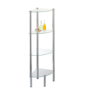 axentia Solanio - Mensola angolare da bagno in vetro e metallo cromato - Mensola da bagno con 4 ripiani - Scaffale da bagno portaoggetti, 30x30x108 cm