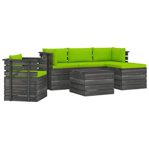 FAMIROSA Set Divani da Giardino su Pallet 6 pz con Cuscini Massello Pino-1862