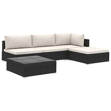 SKM Set Divani da Giardino 5 pz con Cuscini in Polyrattan Nero (43.8kg)
