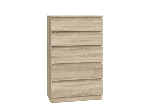 NOXEN Cassettiera M5 70 in rovere Sonoma, mobili per camera da letto, armadio, cinque cassetti, comodino, per casa, soggiorno, corridoio