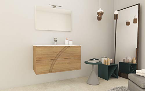 Mobile bagno sospeso moderno Monica Rovere,cm100, con specchio,applique e lavabo