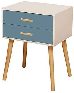 SEESEE.U Comodino Armadio con cassetto Materiale Pino + mobili Camera da Letto Design Moderno paulonia (Blu, 2 cassetti)