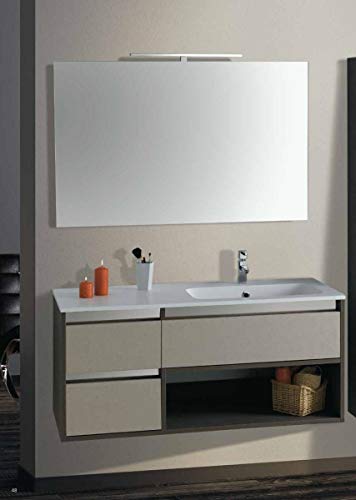 Set Mobile Lavabo Dx Specchio LED Arredo Bagno Moderno Texas120 CERAMICHEMIRANDA-Bianco Antico