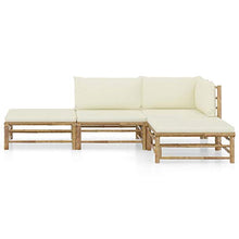 Festnight Set Divani da Giardino 4 pz con Cuscini Bianco Crema in bambù,Set Salottino da Giardino con Divano, Poggiapiedi e Tavolino