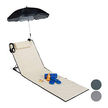Relaxdays Materassino da Spiaggia, Lettino Imbottito XXL, Ombrellino, Regolabile, Cuscino&Borsa, Pieghevole, Beige