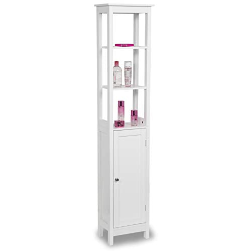 EUGAD Mobile Alto da Bagno Moderno Armadio a Colonna per Bagno Mobiletto Bianco da Bagno Verticale 5 Mensole con Ante Chiusura Magnetica in Legno Salvaspazio 33x23x160 cm 0121WY