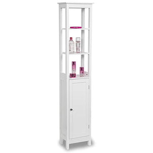 EUGAD Mobile Alto da Bagno Moderno Armadio a Colonna per Bagno Mobiletto Bianco da Bagno Verticale 5 Mensole con Ante Chiusura Magnetica in Legno Salvaspazio 33x23x160 cm 0121WY