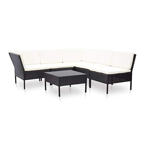 UnfadeMemory Set Divani da Giardino 6 pz con Cuscini in Polyrattan Nero