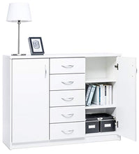AVANTI TRENDSTORE - Comó in Legno Laminato, con 2 Ante e 5 cassetti. Dimensioni Lap 109x85x35 cm (Bianco Opaco)