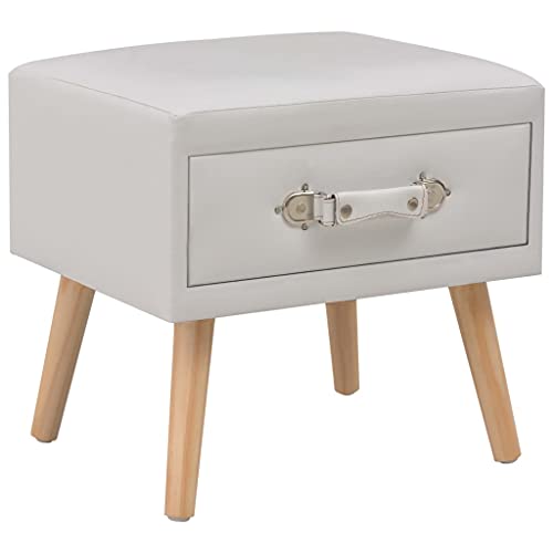 vidaXL Comodino Moderno con Cassetto Tavolino Notte Armadietto Bauletto in Similpelle Bianco e Gambe in Massello di Pino 40x35x40 cm