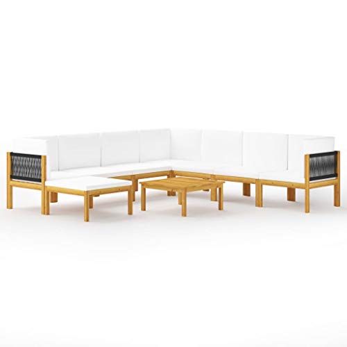 FAMIROSA Set Divani da Giardino 9 pz con Cuscini Crema Massello Acacia-7896