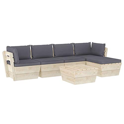 SKM Set Divani da Giardino su Pallet 6 pz con Cuscini Legno Abete (111kg) Antracite-3504