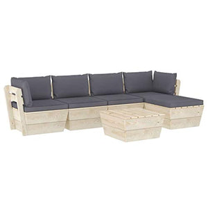 SKM Set Divani da Giardino su Pallet 6 pz con Cuscini Legno Abete (111kg) Antracite-3504