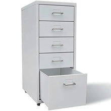 Cassettiere in Acciaio per Ufficio, Mobile, Comodino, Armadietto con 5 Cassetti, 4 rotelle, 28 x 41 x 68,5 cm