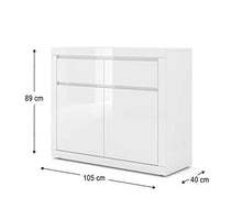 BIM Furniture Comò Bello Bianco I 105 cm Credenza Highboard Armadio Bianco Opaco/Bianco Lucido Due Ripiani Due Cassetti Italiano
