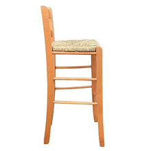 Sgabello in legno con schienale h 66cm con manico seduta in paglia ciliegio