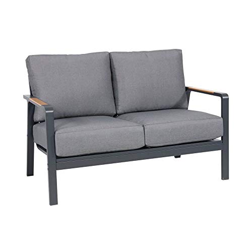 Gartentraum Divano da Esterno a 2 posti in Alluminio Grigio con Cuscino - Sofa Briun