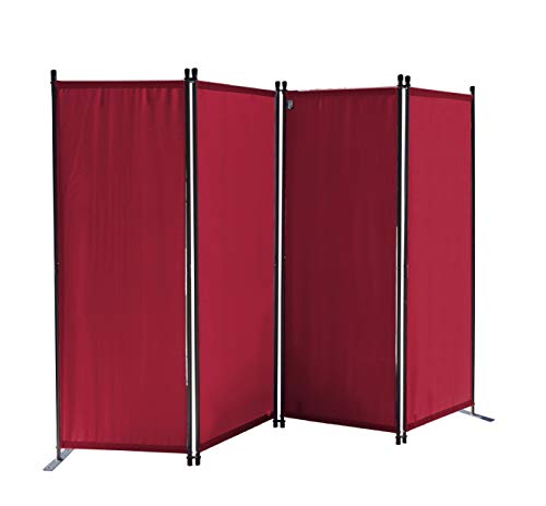 QUICK STAR Paravento da Giardino 220 x 165 cm 4 parti pieghevole Divisorio in Tessuto Balcone Protezione della Privacy Rosso Rubino