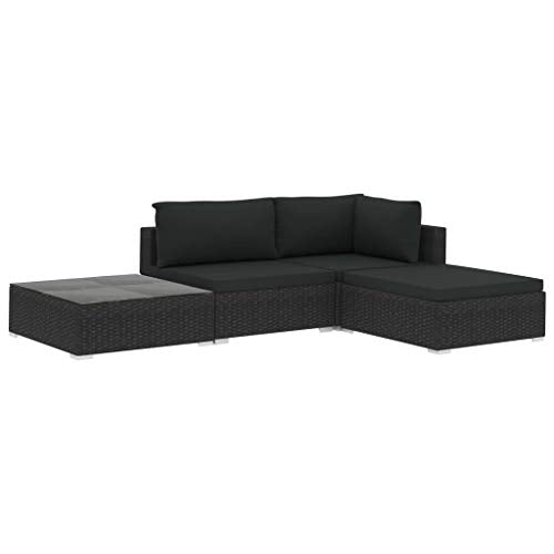 Tidyard Set Divani da Giardino 4 pz con Cuscini in Polyrattan Nero