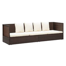 vidaXL Lettino Prendisole da Giardino Cuscini in Polyrattan Marrone