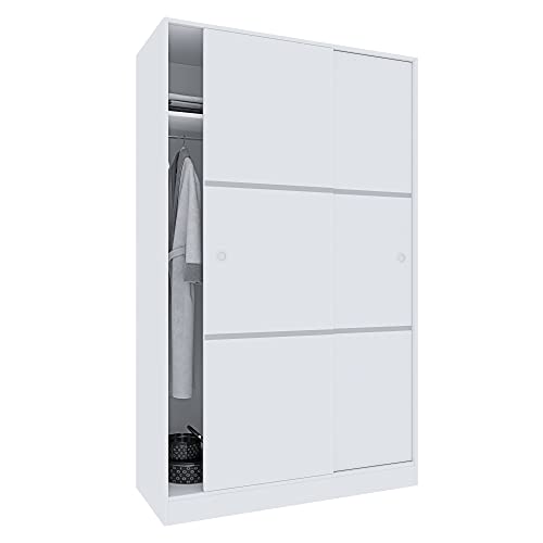 Reus Armadio Armadietto Guardaroba Resistente Robusto Multiuso Con 2 Ante Scorrevoli 1 Barra Appendiabiti 4 Ripiani Camera Da Letto Arredo Arredamento 200 x 120 x 50 Cm Colore Bianco Lucido