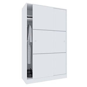 Reus Armadio Armadietto Guardaroba Resistente Robusto Multiuso Con 2 Ante Scorrevoli 1 Barra Appendiabiti 4 Ripiani Camera Da Letto Arredo Arredamento 200 x 120 x 50 Cm Colore Bianco Lucido