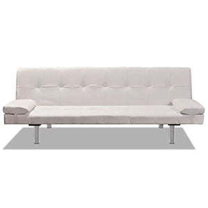 Festnight Adjustable Bed Sofa with Two Pillows Divano Letto Regolabile in Ecopelle/Similpelle/Pelle Artificiale con Due Cuscini da Soggiorno 168 x 77 x 64 cm Bianco/Nero