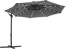 SONGMICS Ombrellone da Giardino Decentrato con 32 Luci a LED a Energia Solare, Ombrellone Ø 3 m con Base, Protezione UPF50+, Manovella per Apertura/Chiusura, Terrazzo Cortile, Grigio GPU018G01
