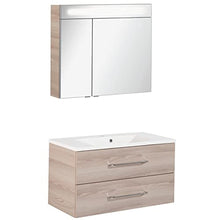 Facchellmann B.Clever - Set di mobili da bagno in frassino con mobiletto, 90 cm, con lavabo in marmo pressofuso e armadietto a LED