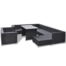 Tidyard Set Divani da Giardino 10 pz con Cuscini in Polyrattan Nero, Set Divani da Giardino, Set Divani da Giardino da Esterno 70 x 70 x 56 cm