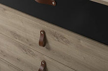 Cassettiera con 3 cassetti, in rovere beige e nero, per camera da letto, design contemporaneo, collezione Aramis