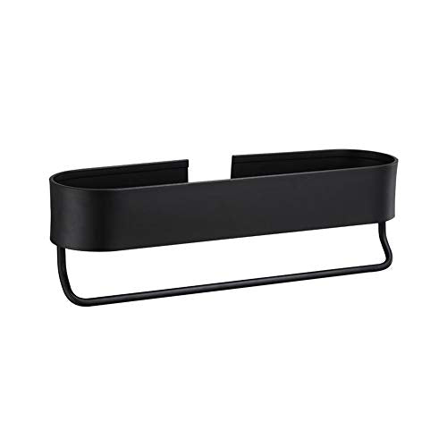 Scaffale impilabile ad angolo in plastica/metallo per bagno, mensola da bagno, supporto da parete per doccia, porta asciugamani, barra portaoggetti – nero 50 cm con barra portasciugamani
