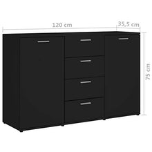 Credenza moderna con cassetti e ripiani 120 x 35,5 x 75 cm, mobile ausiliare con cassetti comò, nero lucido