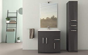 Mobile bagno London antracite lucido, cm 80, con specchio a led,lavabo e colonna